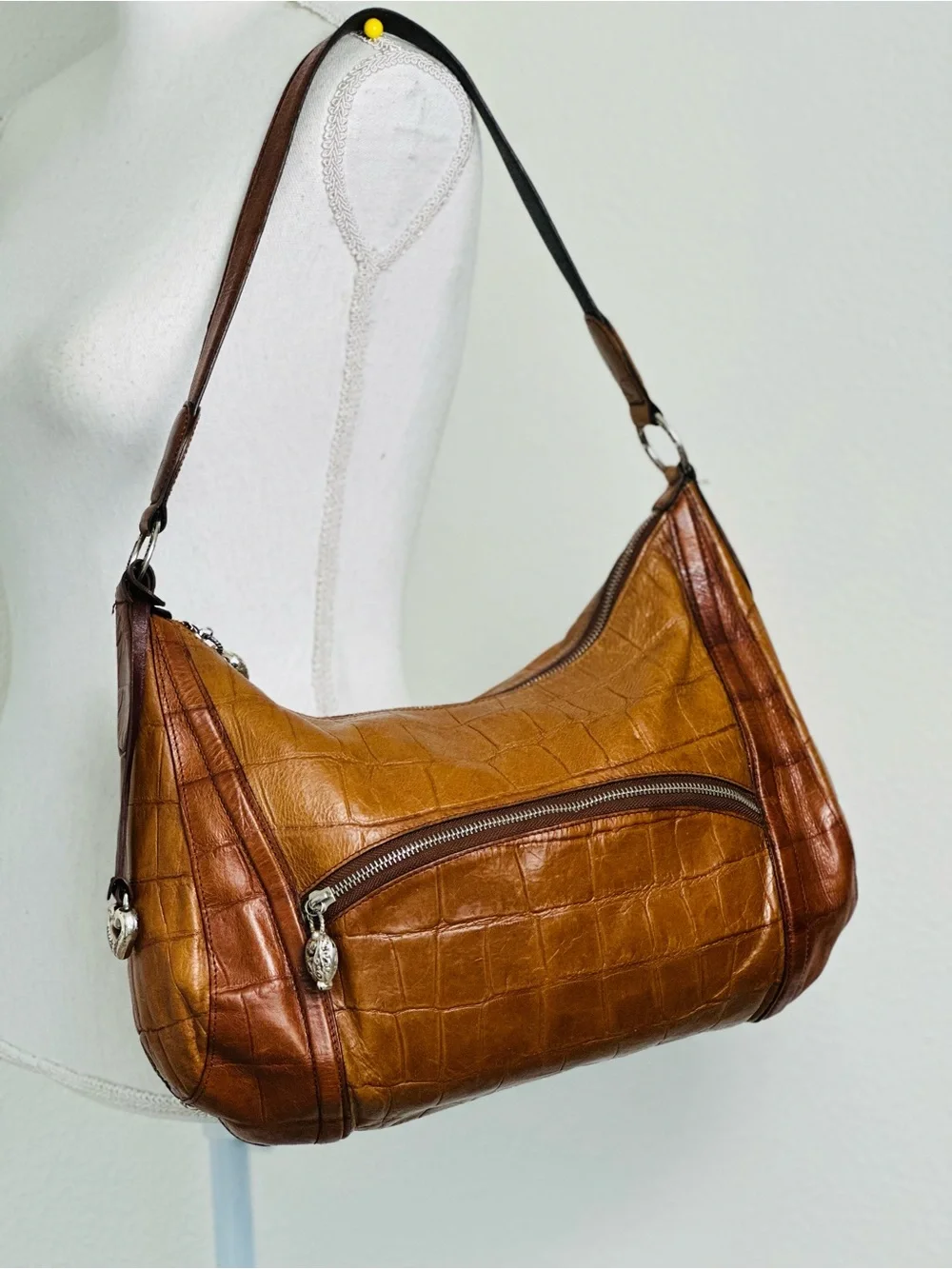 Brighton Brown Croc-Embossed Leather Shoulder Bag